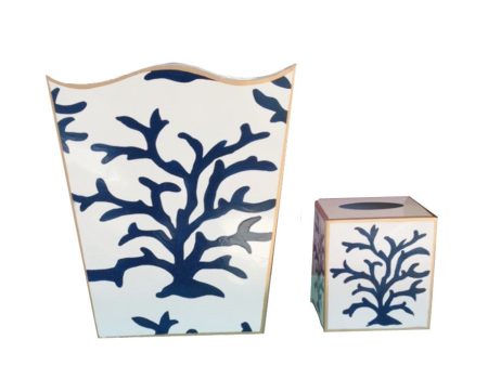 Navy Coral Wastebasket and Tissue Box Cheap