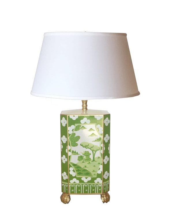 Canton in Green Lamp with Shade For Sale