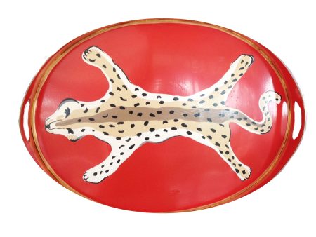 Oval Tray in Orange Leopard Cheap