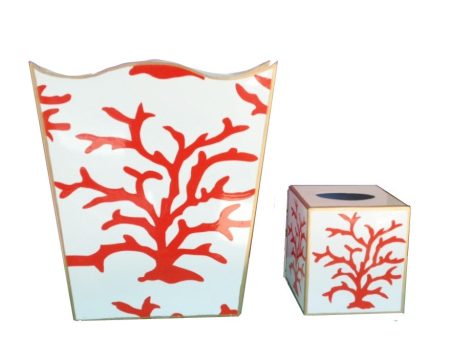 Coral Coral Wastebasket and Tissue Box For Cheap