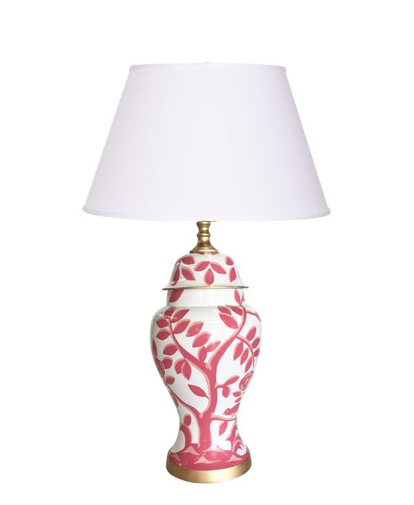 Cliveden Lamp in Pink on White For Sale