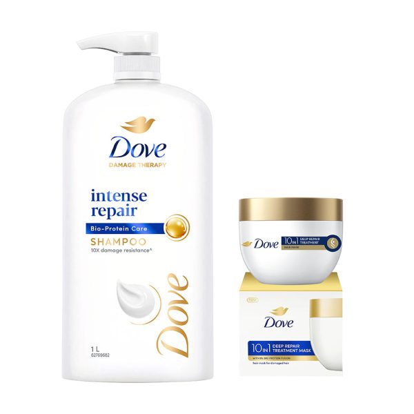 Dove Intense Repair Shampoo 1L & Dove 10 in 1 Deep Repair Treatment Hair Mask 300 ml, for damaged hair Supply