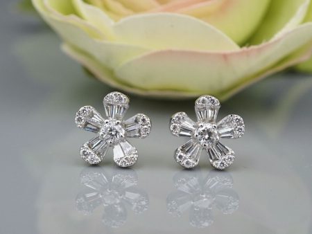 14k White Gold Diamond Flower Cluster Stud Earrings 0.8ctw Natural 10mm EG2466 Online