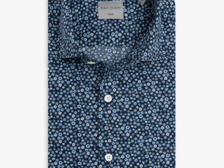 Camicia stampa fiori celeste slim Sale