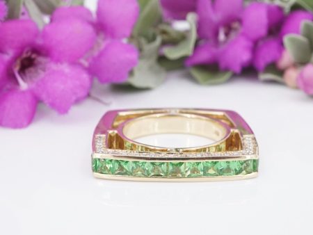 Tsavorite Diamond Ring 14k Yellow Gold Vintage Modernist Size 5.5 RG3668 Online Hot Sale