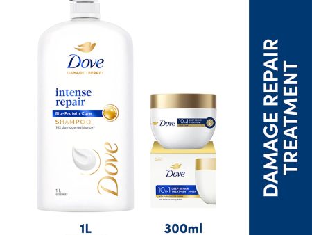 Dove Intense Repair Shampoo 1L & Dove 10 in 1 Deep Repair Treatment Hair Mask 300 ml, for damaged hair Supply