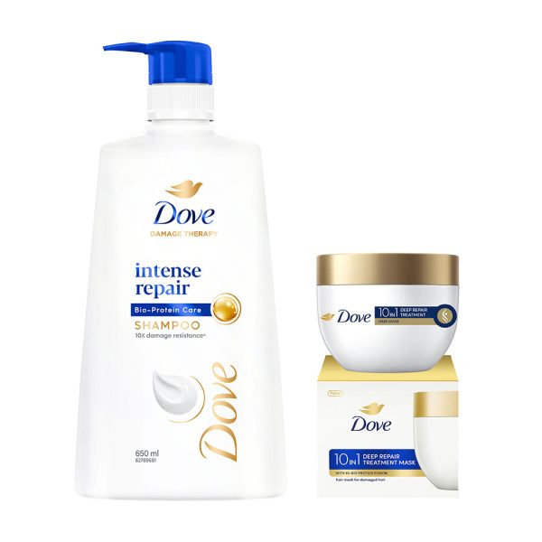 Dove Intense Repair Shampoo 650ml & Dove 10 in 1 Deep Repair Treatment Hair Mask 120 ml, for damaged hair (Combo Pack) Online Hot Sale