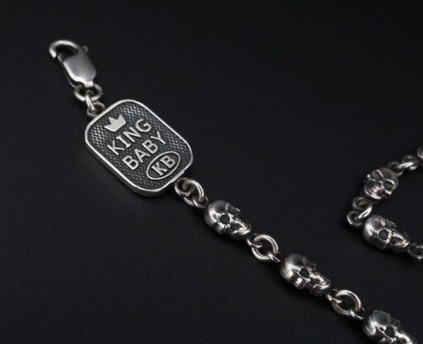 King Baby Studio Skull Link Bracelet Sterling Silver 8  Double Face 4mm BS2862 Sale