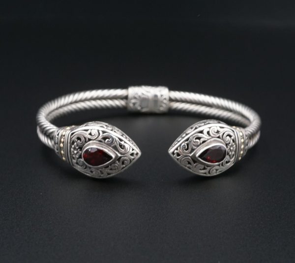 Sterling Silver 18k Gold Bracelet Phillip Gavriel Bangle Garnet 7.25  BS2948 Hot on Sale