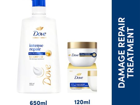 Dove Intense Repair Shampoo 650ml & Dove 10 in 1 Deep Repair Treatment Hair Mask 120 ml, for damaged hair (Combo Pack) Online Hot Sale