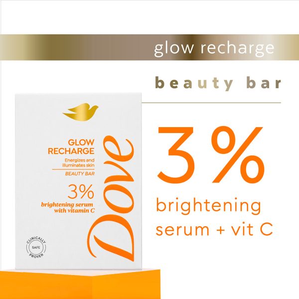 Dove Glow Recharge Exfoliating Beauty Bar with 3% Brightening serum + Vitamin C, 375g (125g x 3) Cheap