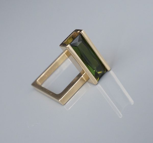 Trisko Tourmaline Ring 14k Yellow Gold Sculpture Modernist Size 6.5 RG4377 Supply