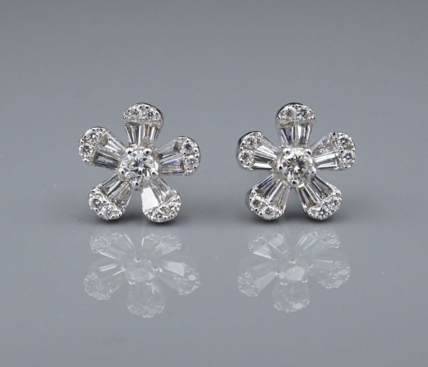 14k White Gold Diamond Flower Cluster Stud Earrings 0.8ctw Natural 10mm EG2466 Online