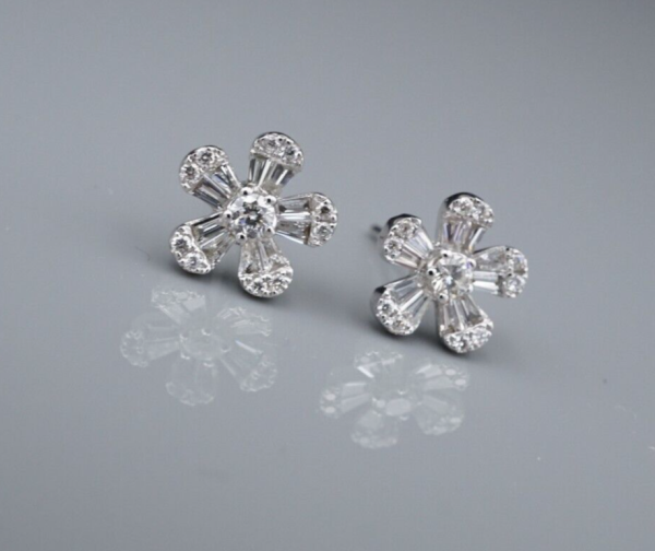 14k White Gold Diamond Flower Cluster Stud Earrings 0.8ctw Natural 10mm EG2466 Online