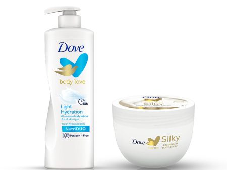 Body Love Light Hydration Body Lotion 400ml & Body Love Silky Pampering Body Cream 300g, Paraben Free (Combo Pack) For Cheap