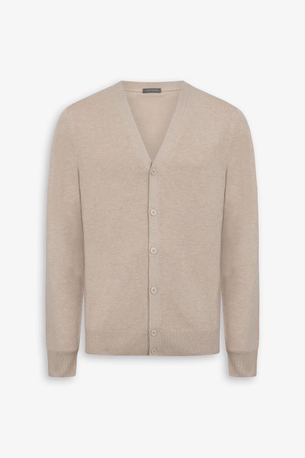 Cardigan scollo a v con bottoni beige For Discount