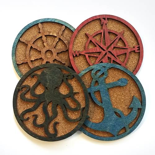 Wood & Cork Coaster Set - Nautical Online now