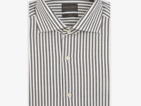 Camicia a righe operata marrone slim For Sale