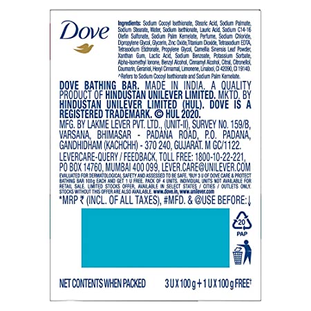 Dove Care & Protect Moisturising Cream Beauty Bathing Bar, 100g (Buy 3 & Get 1 Free) Fashion