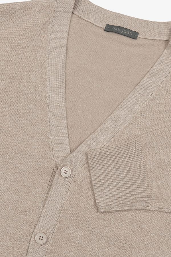 Cardigan scollo a v con bottoni beige For Discount