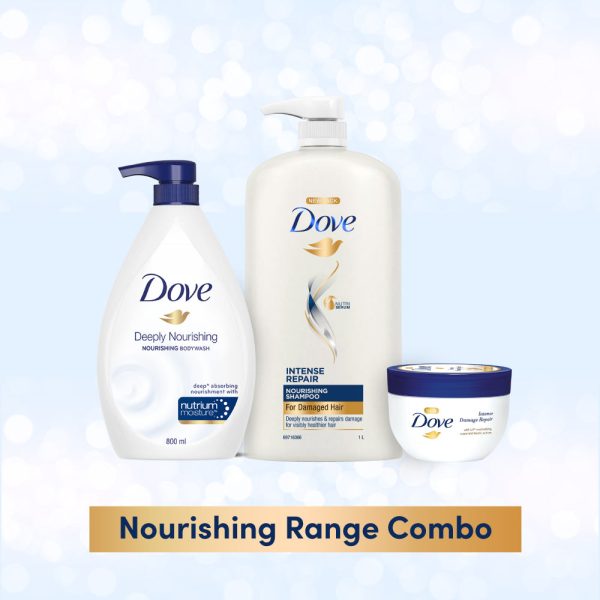 Dove Intense Repair Shampoo 1L, Hair Mask 300ml & Deeply Nourishing Body Wash 800ml (Combo Pack) Online