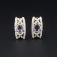 Tanzanite Diamond Earrings 10k Gold Omega Back Huggie 1 ctw 7 8  EG2433 Online Hot Sale