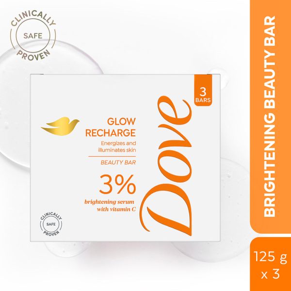 Dove Glow Recharge Exfoliating Beauty Bar with 3% Brightening serum + Vitamin C, 375g (125g x 3) Cheap