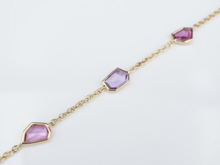 New 14k Yellow Gold Pink Purple 3 carat Sapphire 5 Station Bracelet 7  BG739 Online Sale