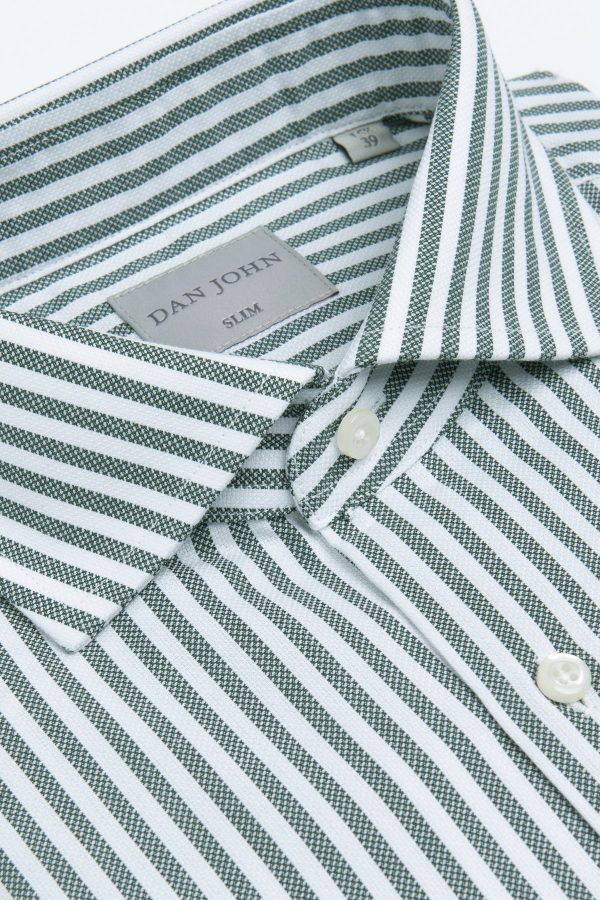 Camicia a righe operata verde slim For Cheap