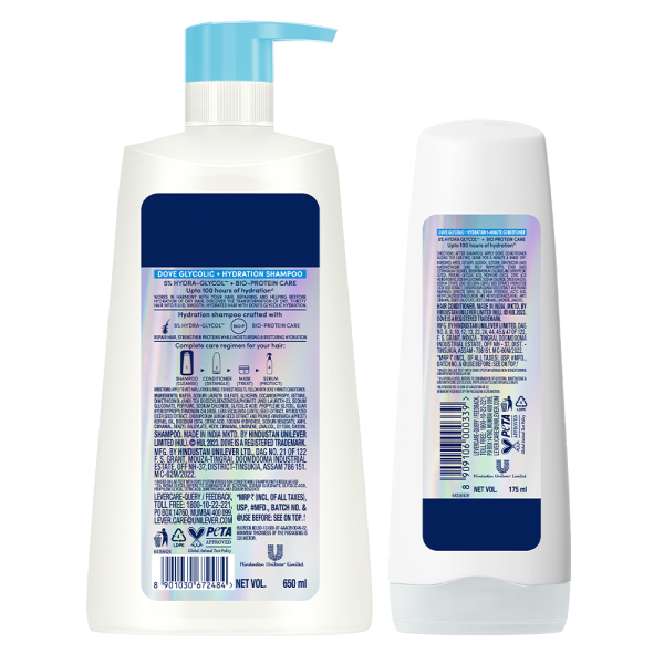 Dove Glycolic Hydration XL Shampoo - 650ml & Dove Glycolic Hydration Conditioner - 175ml For Discount