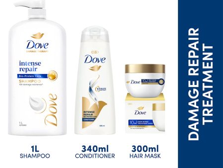 Dove Intense Repair Shampoo 1L, Intense Repair Conditioner 340ml & 10 in 1 Deep Repair Treatment Hair Mask 300 ml Online Hot Sale