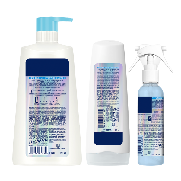 Dove Glycolic Hydration XL Shampoo - 650ml & Conditioner - 175ml & Serum Spray - 110ml Cheap