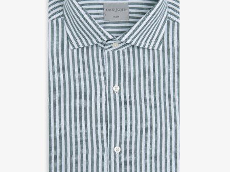 Camicia a righe operata verde slim For Cheap