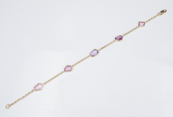 New 14k Yellow Gold Pink Purple 3 carat Sapphire 5 Station Bracelet 7  BG739 Online Sale