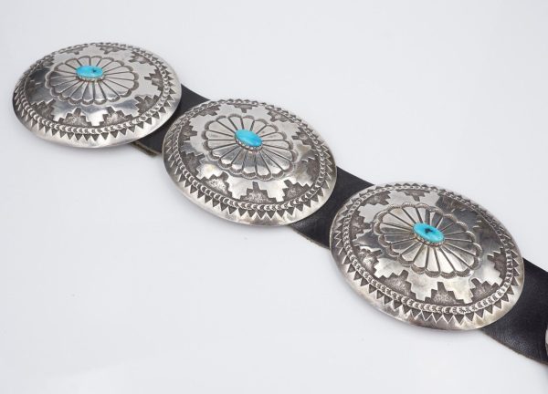 Navajo Turquoise Concho Belt R Martinez Sterling Silver Leather 40  M1902 Discount