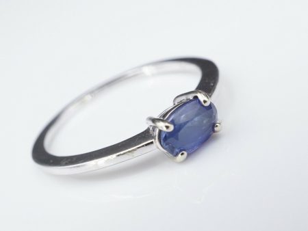 14k White Gold 0.7ct Blue Sapphire Solitaire Ring Sz 7.25 Stackable Band RG3245 Online