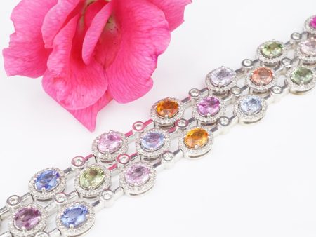 14k Sapphire Diamond Bracelet White Gold Natural Fancy Multicolor 7  24ct BG911 Cheap