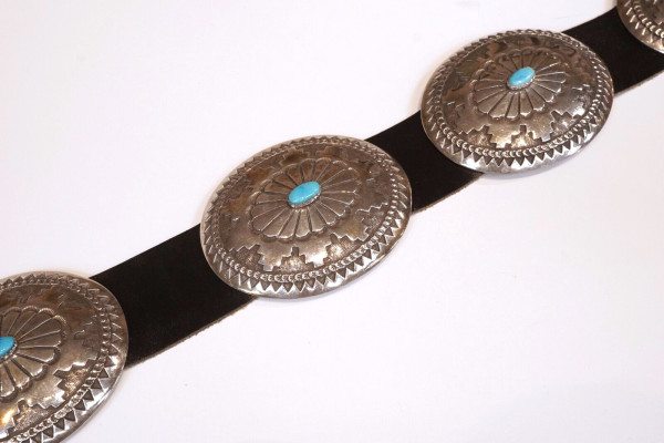 Navajo Turquoise Concho Belt R Martinez Sterling Silver Leather 40  M1902 Discount