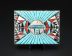 Vintage Zuni Belt Buckle Turquoise Cobble Inlay Sterling Silver Coral M1788 Online Sale