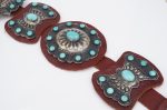 Navajo Turquoise Concho Belt Kirk Smith Sterling Silver Leather 42  M1901 Supply