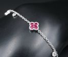 Ruby Diamond Station Bracelet Quatrefoil 18k White Gold 1.75ct 7  BG640 Fashion