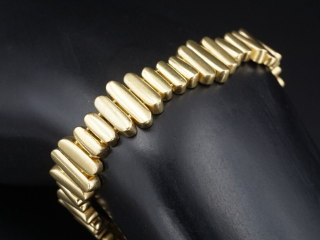 18k Yellow Gold Bracelet Designer Cobble Bar Brushed Link 7  11mm BG947 Sale