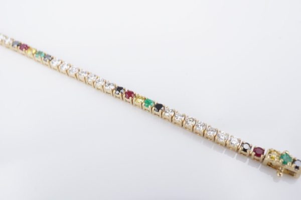 14k Rainbow Diamond Tennis Bracelet Yellow Gold The Last Line 2.2 ct 6.5  BG928 Fashion