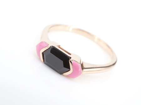 14k Rose Gold Black Tourmaline Pink Enamel Cocktail Ring Size 6.75 Trendy RG4061 Online now