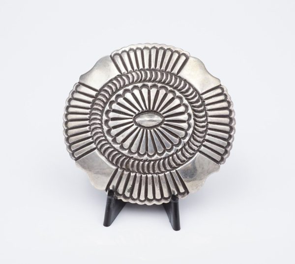 Leonard Maloney Navajo Sterling Silver Concho Belt Buckle 1.25  Hand Stamp M1908 For Discount