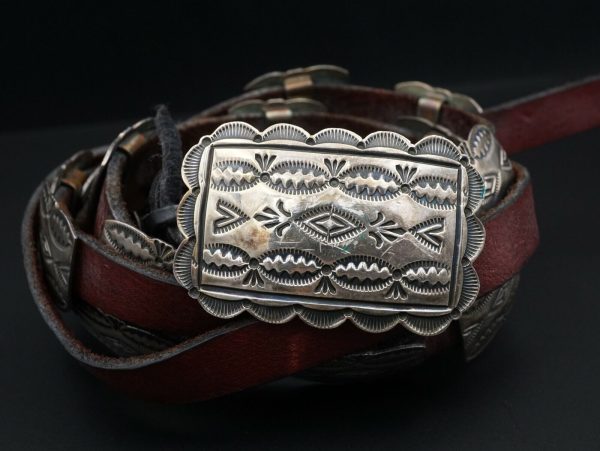 Navajo Andy Cadman Sterling Silver Leather Concho Belt 38  Stamped M1210 Discount