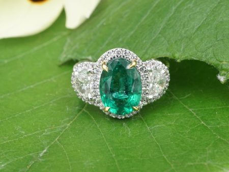 NWOT 18k White Gold 4.4ctw Natural Emerald Diamond Halo Ring Size 6.5 CO885 Discount