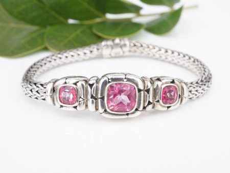 John Hardy Sterling Pink Topaz Batu Kali Classic Chain Bracelet 14mm Med. BS2880 Fashion