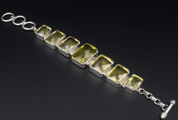 Signed Sj Chunky Sterling Silver Peridot Candy Panel Bracelet 8  BS2732 Cheap