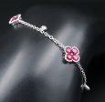 Ruby Diamond Station Bracelet Quatrefoil 18k White Gold 1.75ct 7  BG640 Fashion